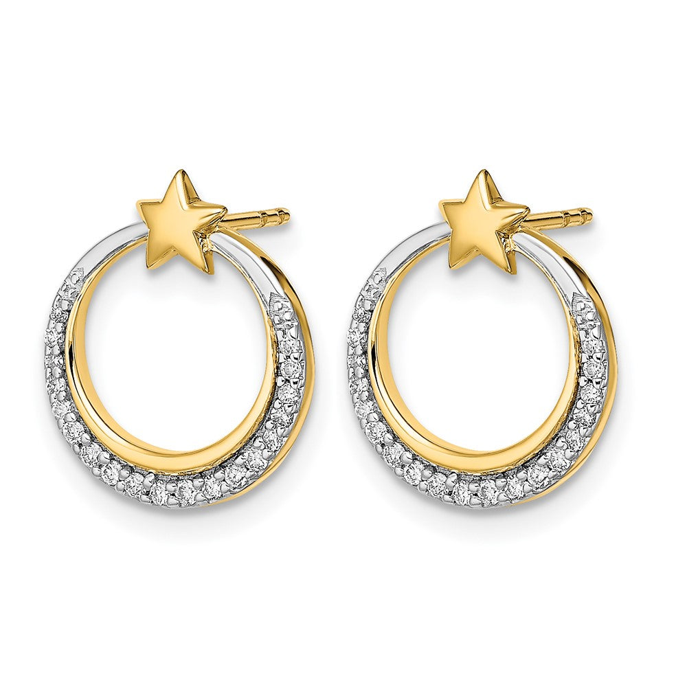 14k Yellow Gold Polished Moon and Stars Real Diamond Post Earrings