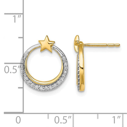 14k Yellow Gold Polished Moon and Stars Real Diamond Post Earrings