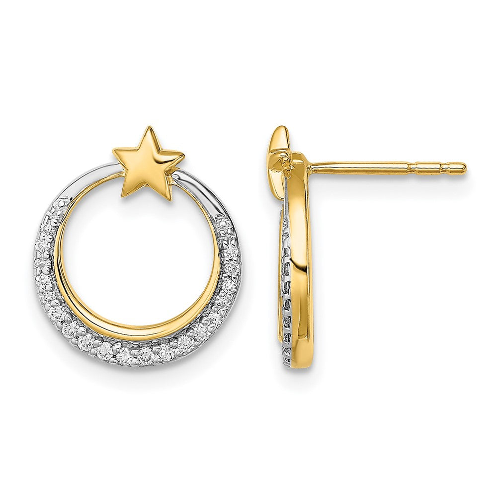 14k Yellow Gold Polished Moon and Stars Real Diamond Post Earrings