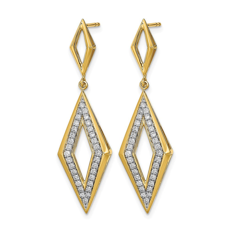 14k Yellow Gold Polished Real Diamond Dangle Post Earrings