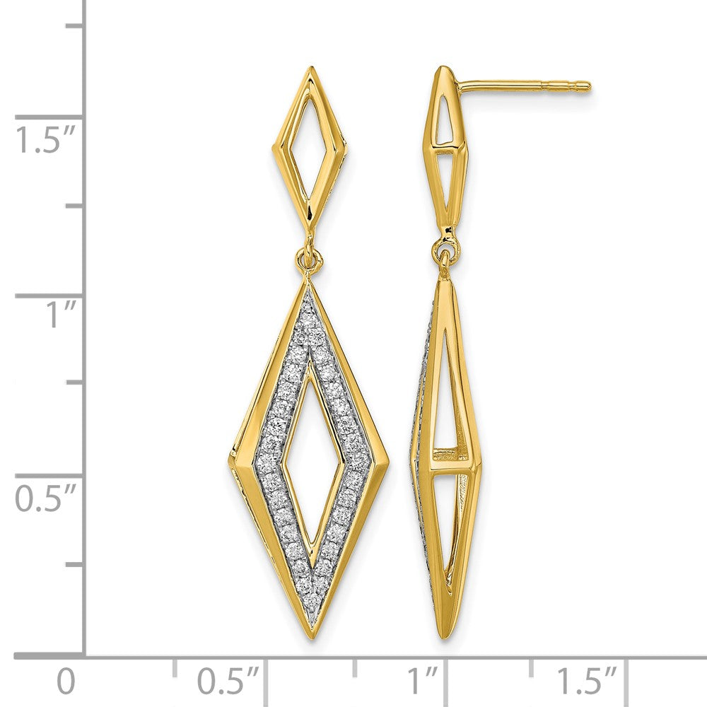 14k Yellow Gold Polished Real Diamond Dangle Post Earrings