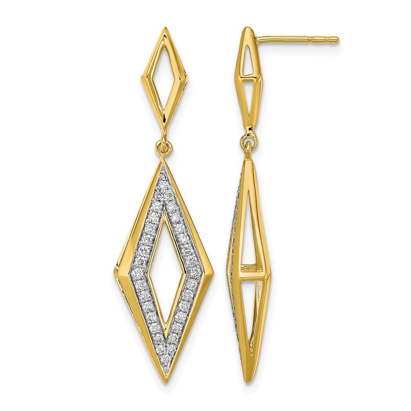 14k Yellow Gold Polished Real Diamond Dangle Post Earrings