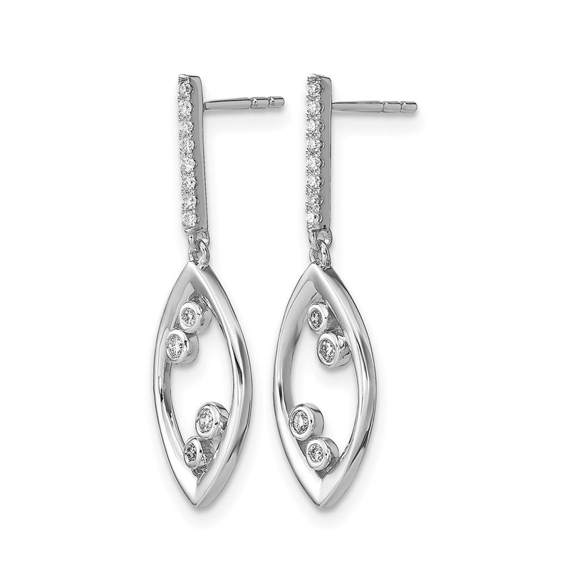 14k White Gold Polished Fancy Dangle Real Diamond Post Earrings