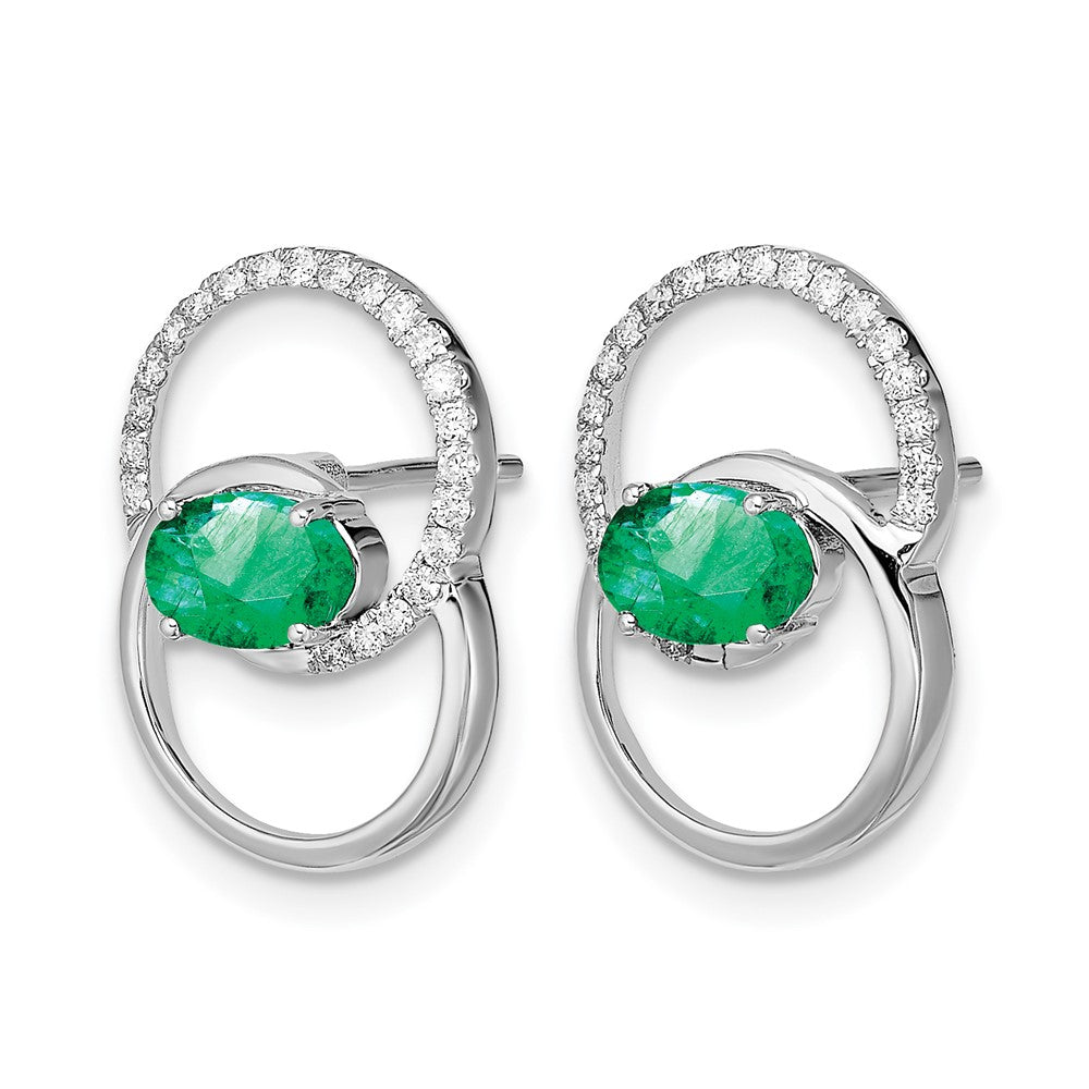 14k White Gold Double Circle Emerald/Real Diamond Post Earrings
