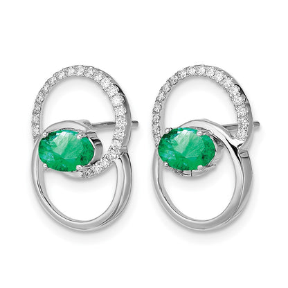 14k White Gold Double Circle Emerald/Real Diamond Post Earrings