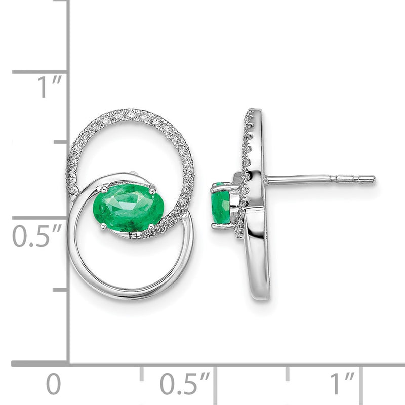 14k White Gold Double Circle Emerald/Real Diamond Post Earrings
