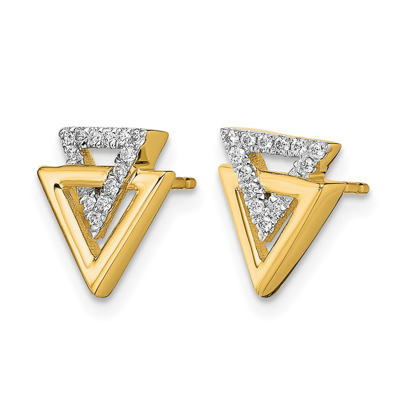 14k Yellow Gold Polished Triangle Real Diamond Post Earrings