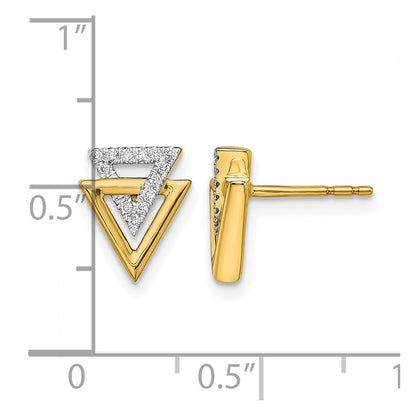 14k Yellow Gold Polished Triangle Real Diamond Post Earrings