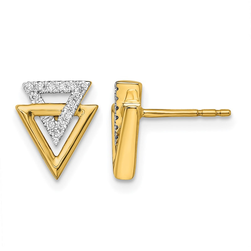 14k Yellow Gold Polished Triangle Real Diamond Post Earrings