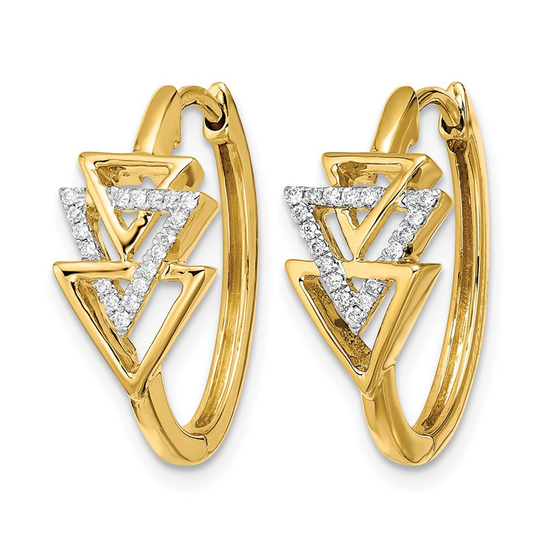 14k Yellow Gold Polished Triple Triangle Real Diamond Hinged Hoop Earrings
