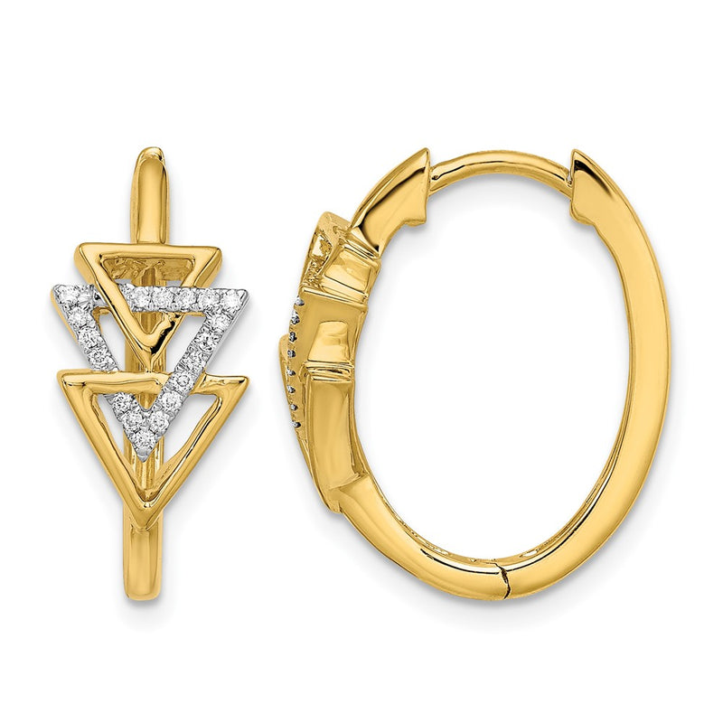 14k Yellow Gold Polished Triple Triangle Real Diamond Hinged Hoop Earrings