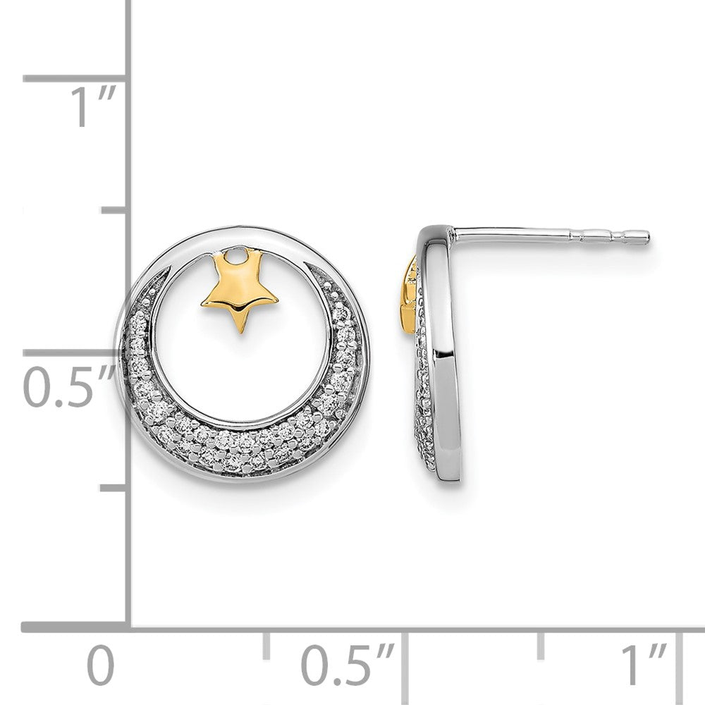 14k Yellow Gold Two-tone Polished Moon and Stars Real Diamond Post Earrings