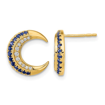 14k Yellow Gold Polished Moon Sapphire and Real Diamond Post Earrings
