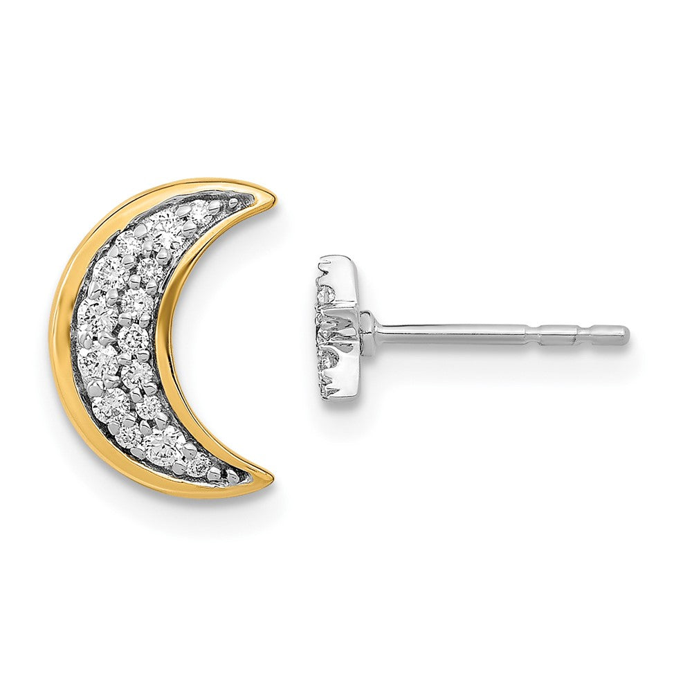 14k Yellow Gold Two-tone Moon andStar Real Diamond Mis-match Post Earrings