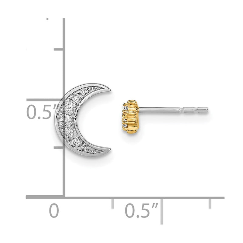 14k Yellow Gold Two-tone Moon and 3-Stars Real Diamond Mis-match Post Earrings