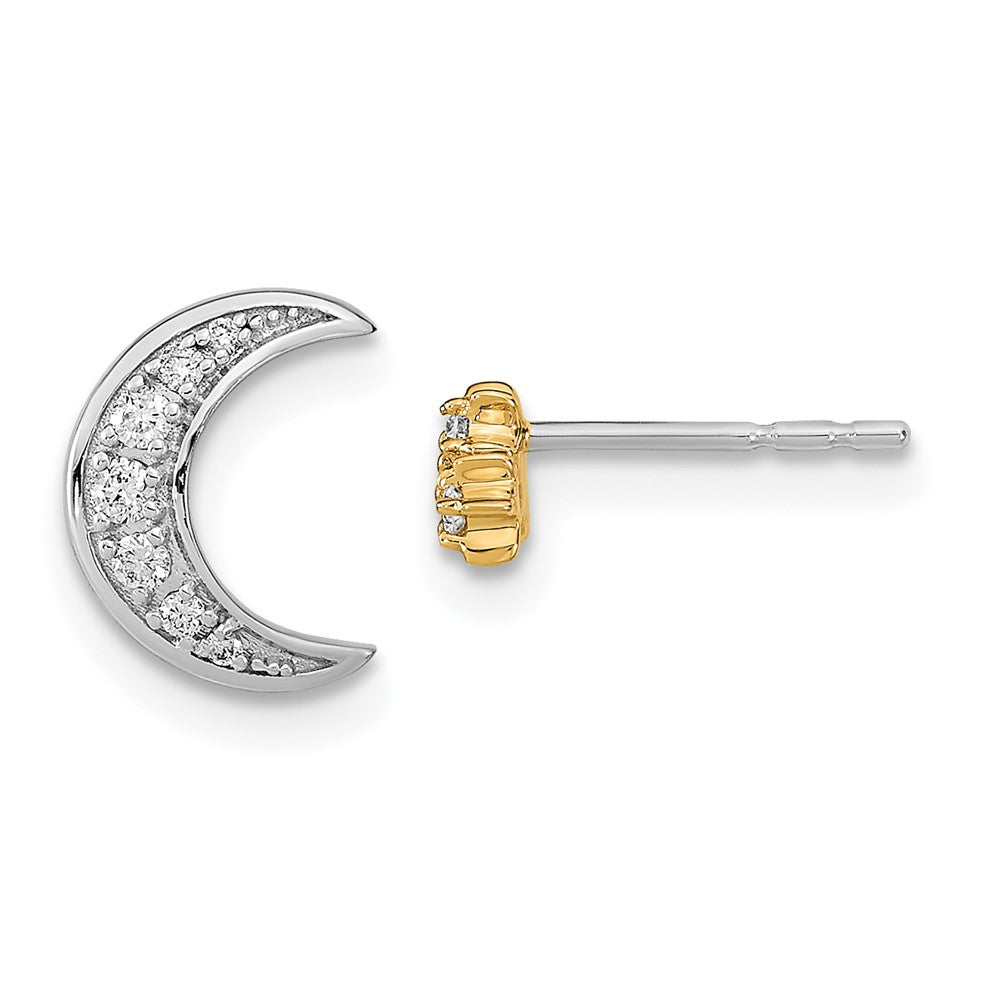 14k Yellow Gold Two-tone Moon and 3-Stars Real Diamond Mis-match Post Earrings