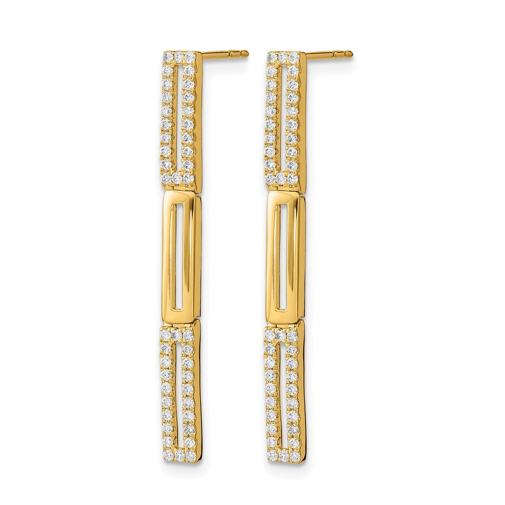 14k Yellow Gold Polished 3 Rectangle Link Real Diamond Post Earrings