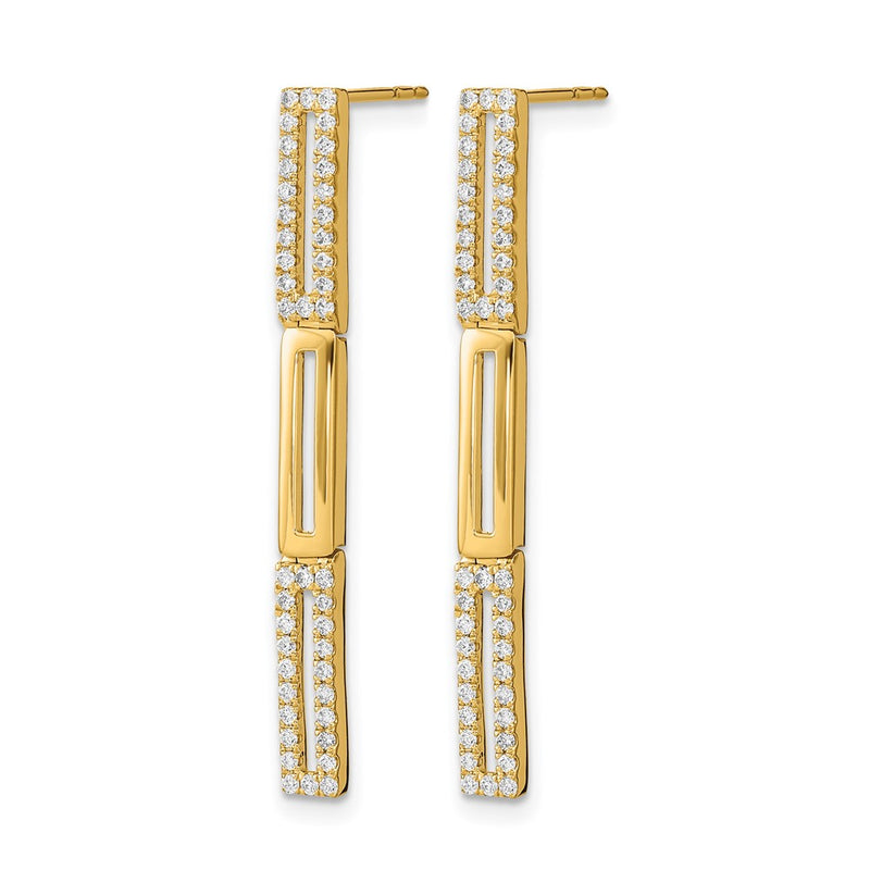14k Yellow Gold Polished 3 Rectangle Link Real Diamond Post Earrings