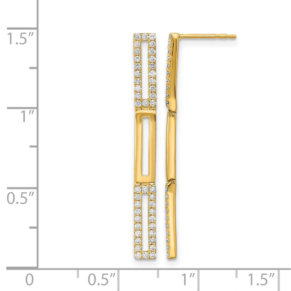 14k Yellow Gold Polished 3 Rectangle Link Real Diamond Post Earrings