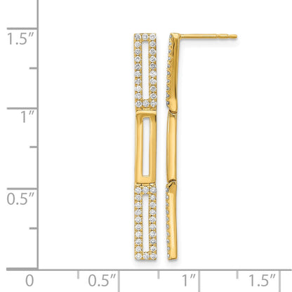 14k Yellow Gold Polished 3 Rectangle Link Real Diamond Post Earrings
