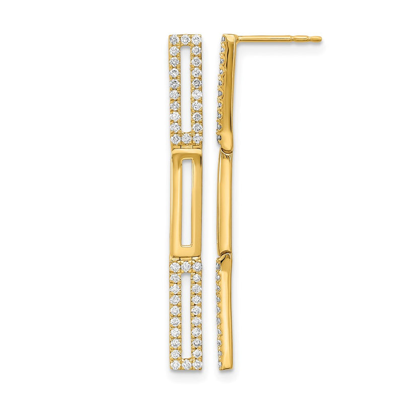 14k Yellow Gold Polished 3 Rectangle Link Real Diamond Post Earrings