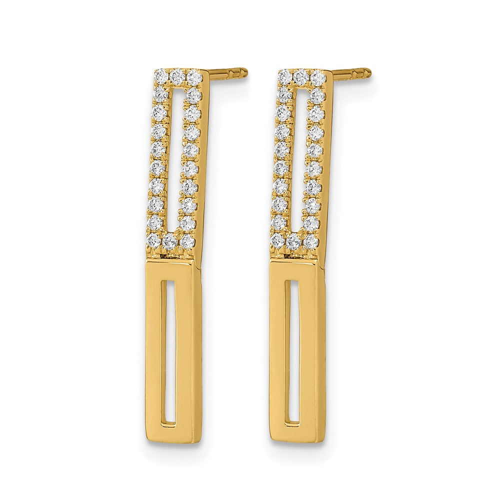 14k Yellow Gold Polished 2 Rectangle Link Real Diamond Post Earrings