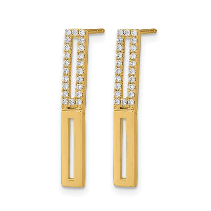 14k Yellow Gold Polished 2 Rectangle Link Real Diamond Post Earrings