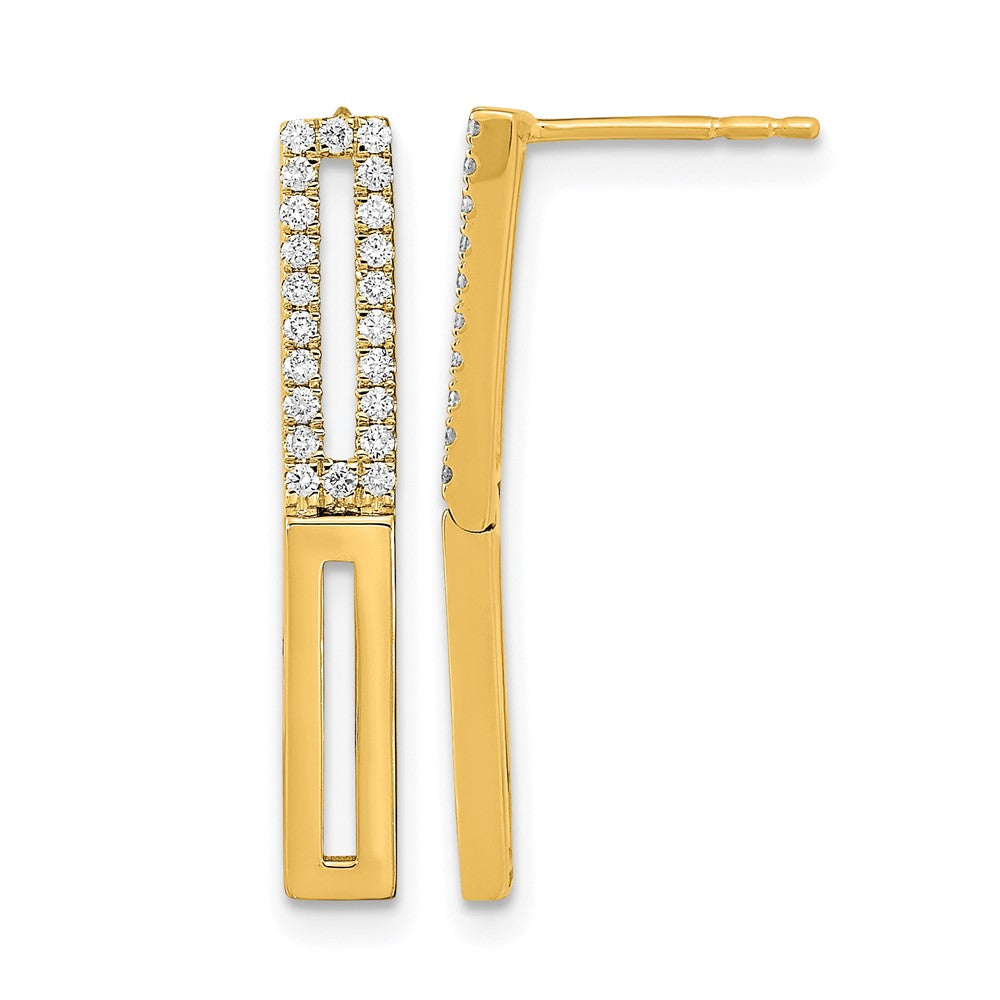 14k Yellow Gold Polished 2 Rectangle Link Real Diamond Post Earrings