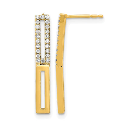14k Yellow Gold Polished 2 Rectangle Link Real Diamond Post Earrings