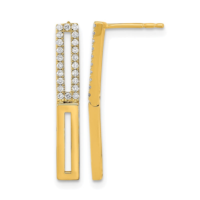 14k Yellow Gold Polished 2 Rectangle Link Real Diamond Post Earrings