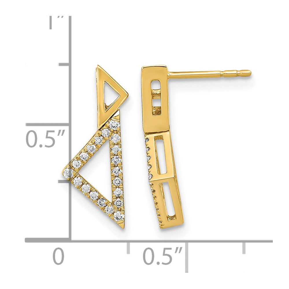 14k Yellow Gold Polished Real Diamond Double Stacked Triangle Post Earrings