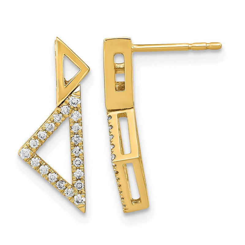 14k Yellow Gold Polished Real Diamond Double Stacked Triangle Post Earrings