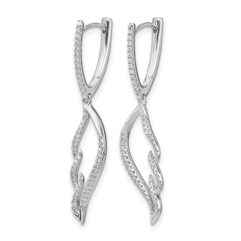 14k White Gold Real Diamond Wing Hinged Hoop Dangle Earrings