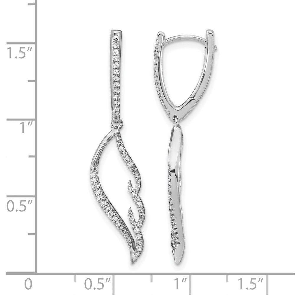 14k White Gold Real Diamond Wing Hinged Hoop Dangle Earrings