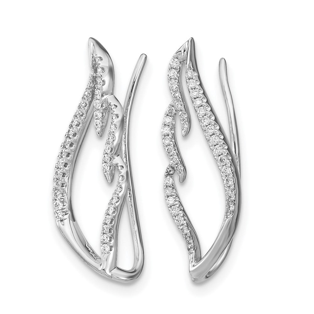 14k White Gold Real Diamond Wing Ear Climbers