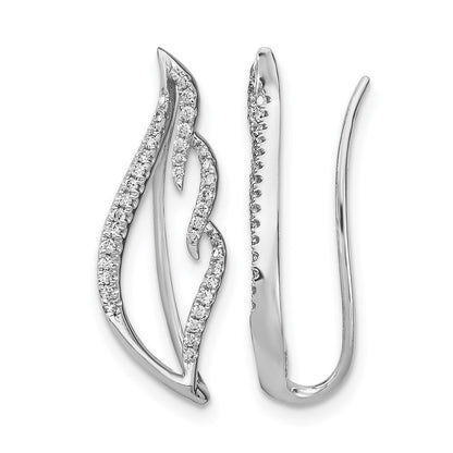 14k White Gold Real Diamond Wing Ear Climbers
