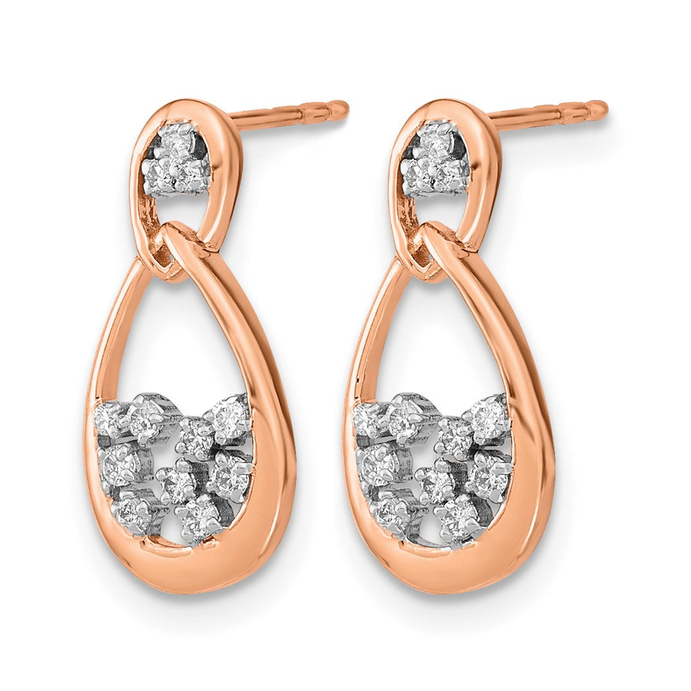 14k Rose Gold Polished Real Diamond Double Teardrop Post Earrings