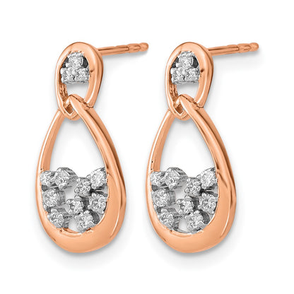 14k Rose Gold Polished Real Diamond Double Teardrop Post Earrings