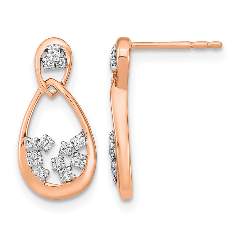 14k Rose Gold Polished Real Diamond Double Teardrop Post Earrings