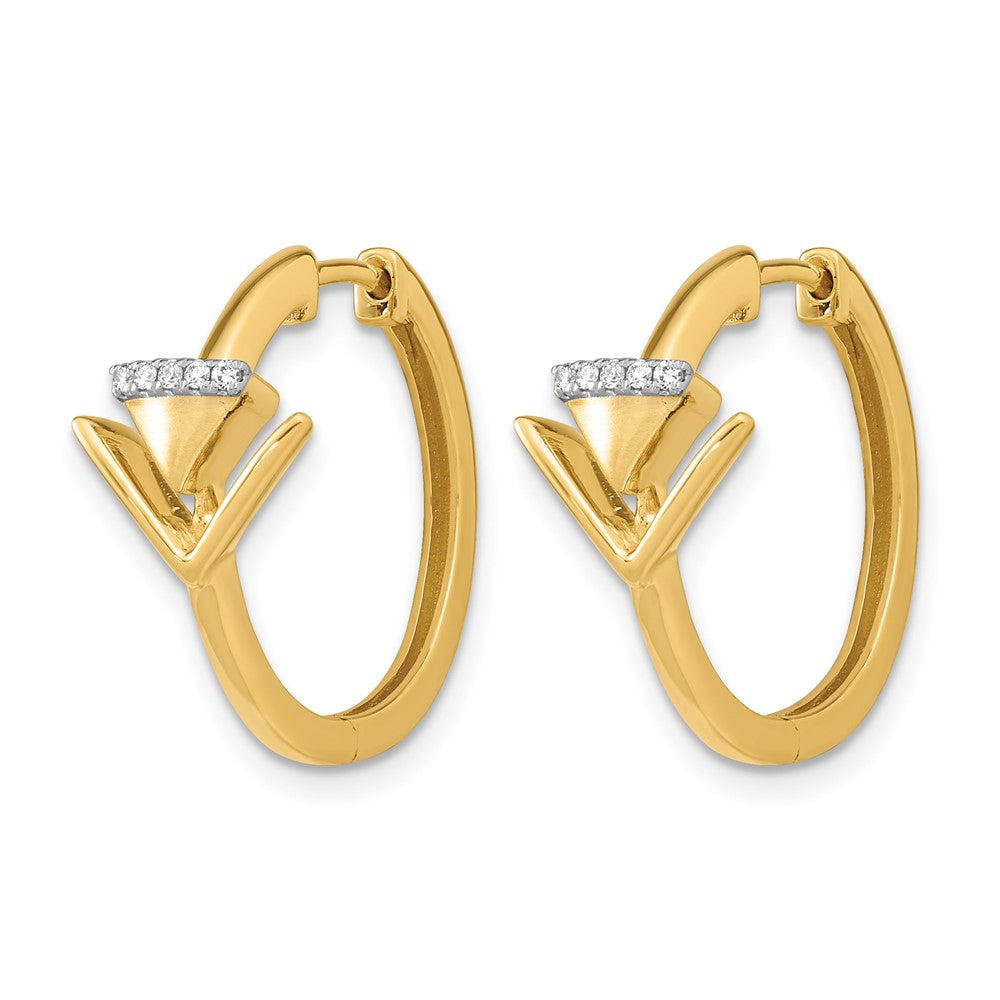 14k Yellow Gold Satin/Polished Real Diamond Triangle Hinged Hoop Earrings