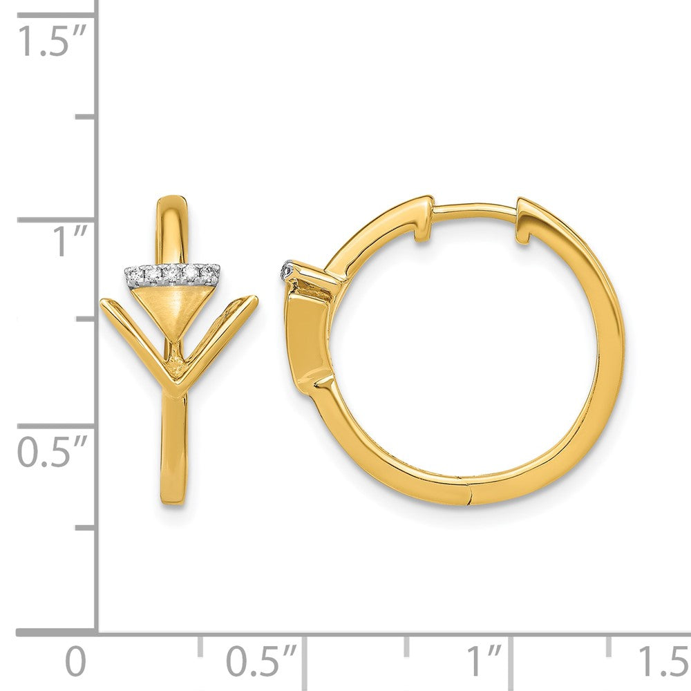 14k Yellow Gold Satin/Polished Real Diamond Triangle Hinged Hoop Earrings