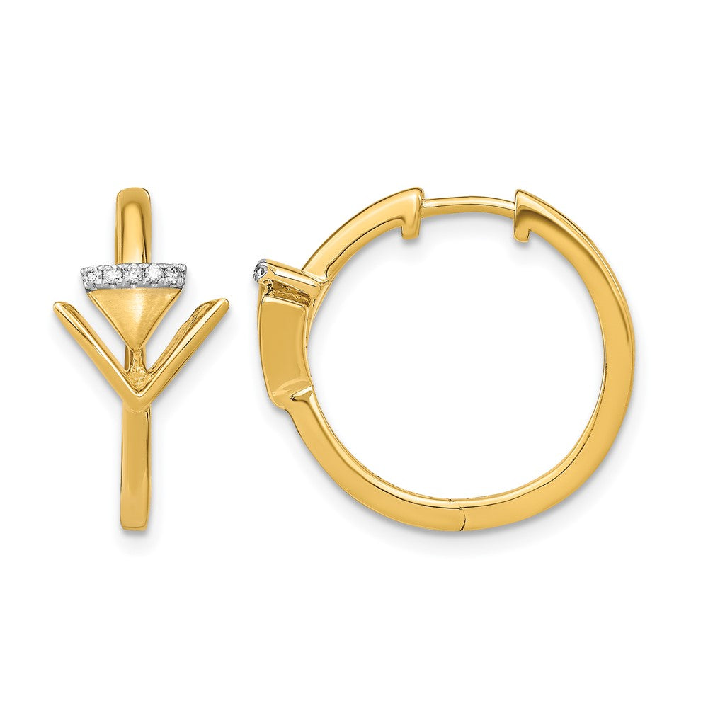 14k Yellow Gold Satin/Polished Real Diamond Triangle Hinged Hoop Earrings