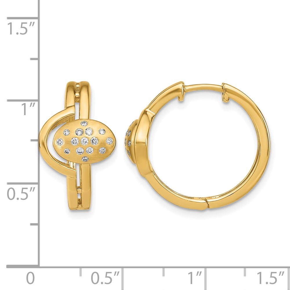 14k Yellow Gold Satin/Polished Real Diamond Hinged Hoop Earrings