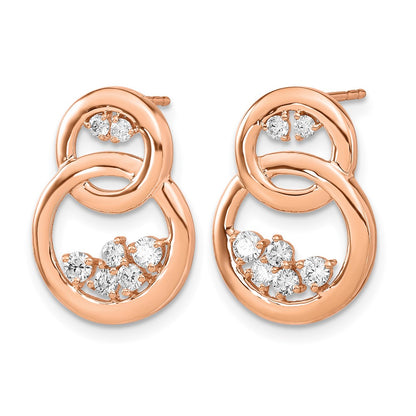 14k Rose Gold Polished Real Diamond Double Circle Post Earrings