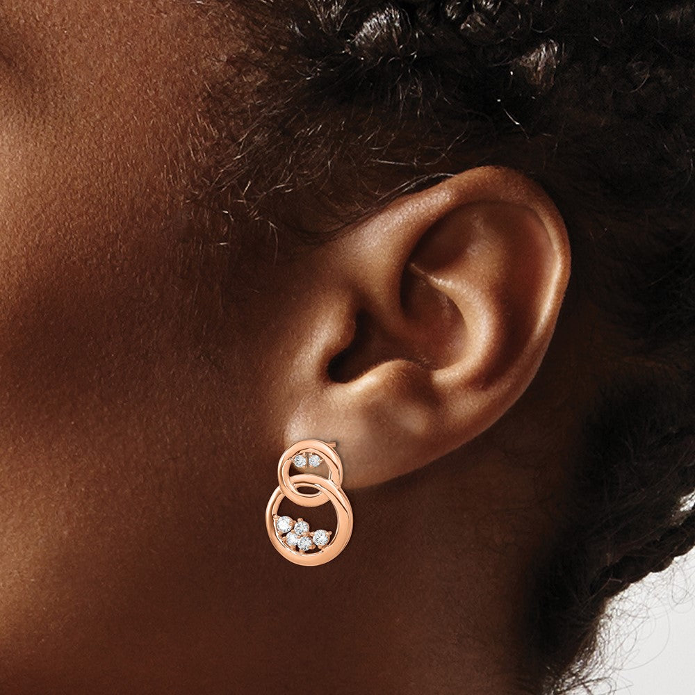 14k Rose Gold Polished Real Diamond Double Circle Post Earrings