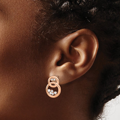 14k Rose Gold Polished Real Diamond Double Circle Post Earrings
