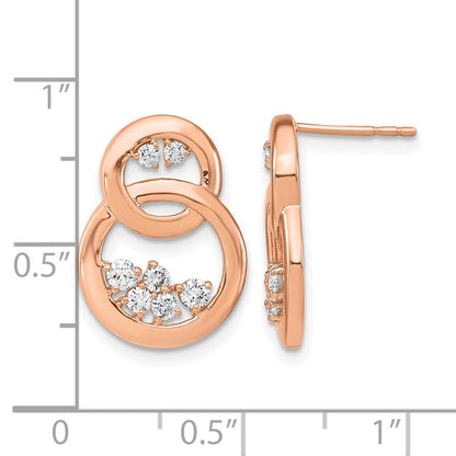 14k Rose Gold Polished Real Diamond Double Circle Post Earrings