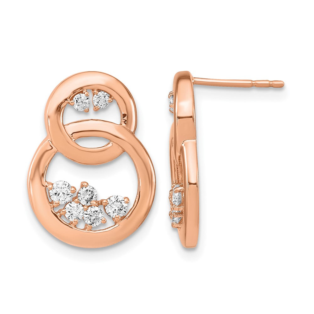 14k Rose Gold Polished Real Diamond Double Circle Post Earrings