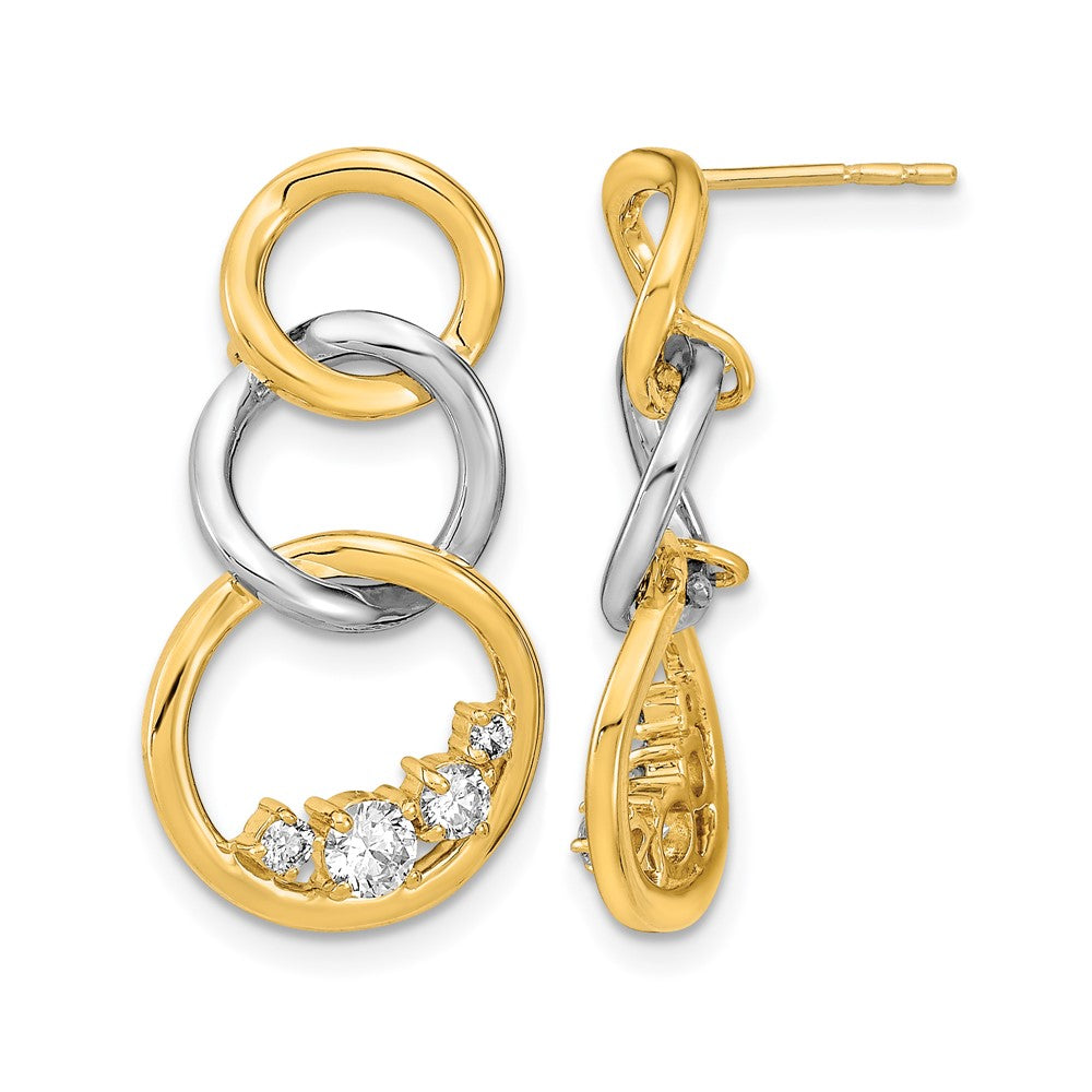 14k Yellow Gold Two-tone Polished Real Diamond Triple Circle Post Earrings