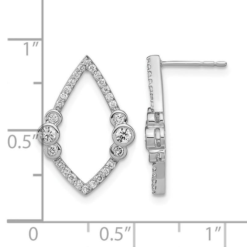 14k White Gold Polished Real Diamond Bezel Set Teardrop Post Earrings